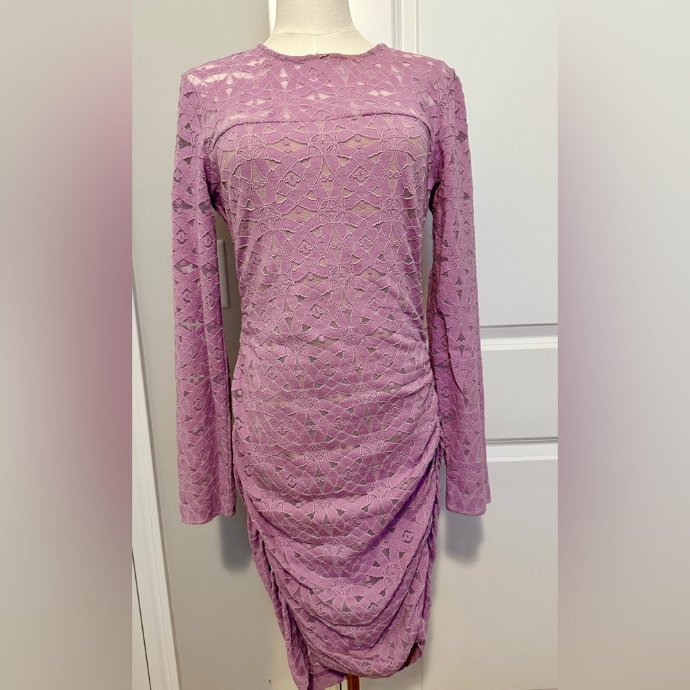 BCBGMaxAzria Long Sleeve Lace Dress in Mauve
